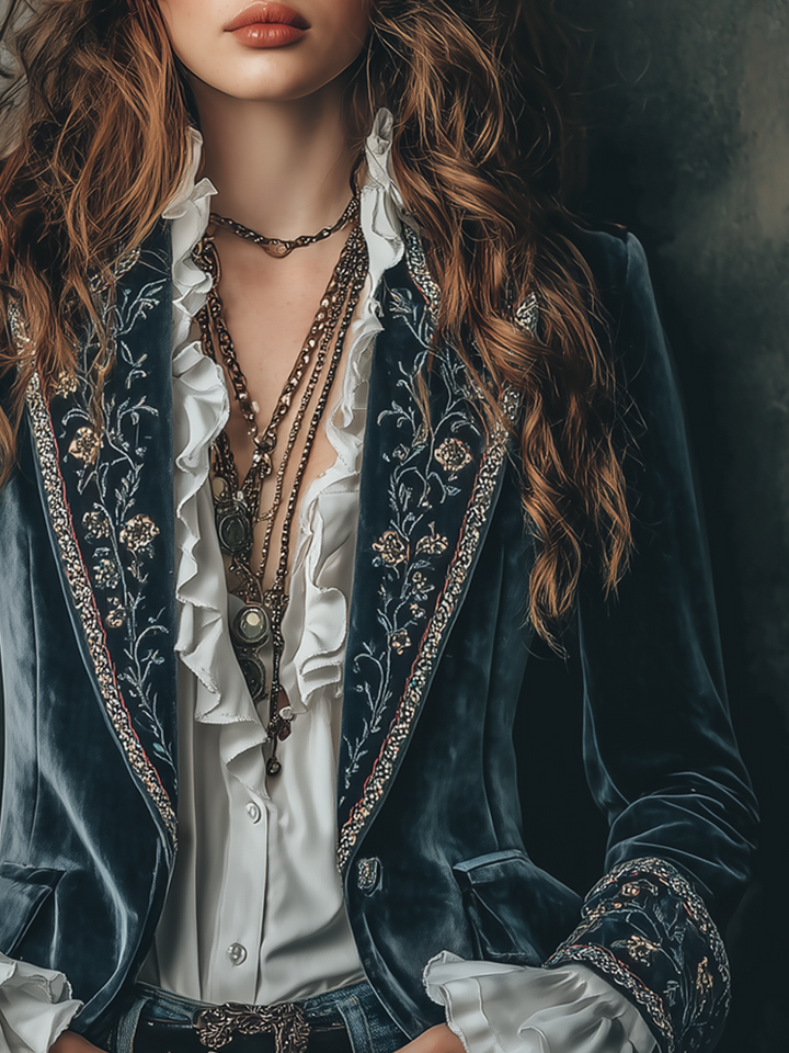 Women’s Vintage Floral Embroidered Blazer