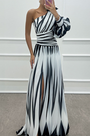 Women’s One-Shoulder Striped Maxi Dress