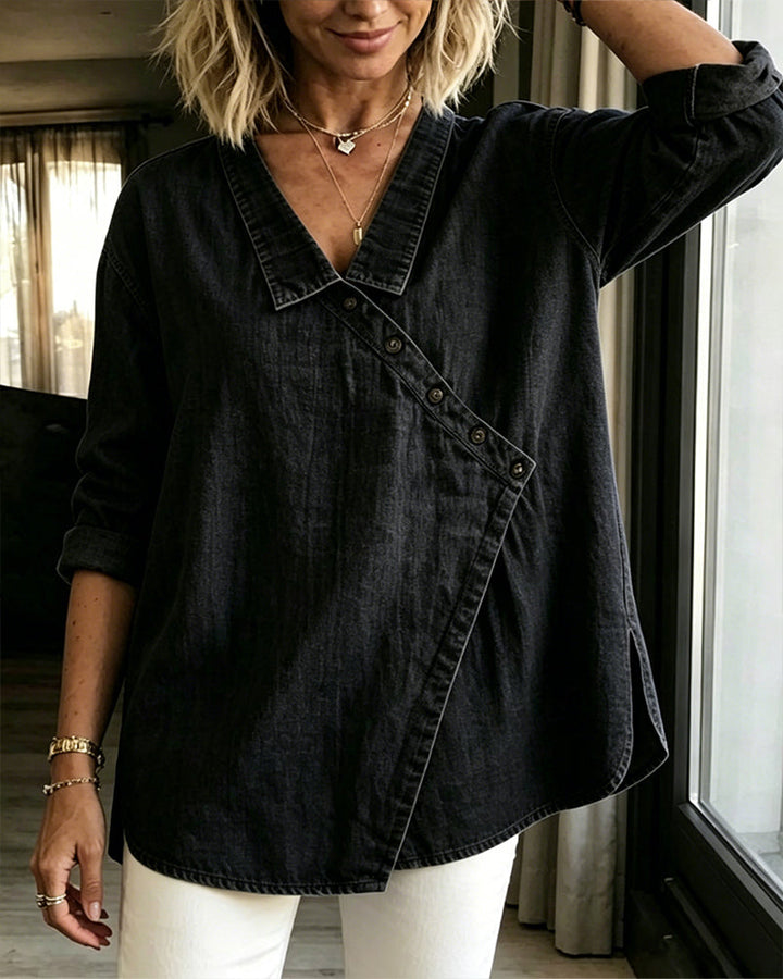 Women’s Asymmetrical Button Front Collared Blouse