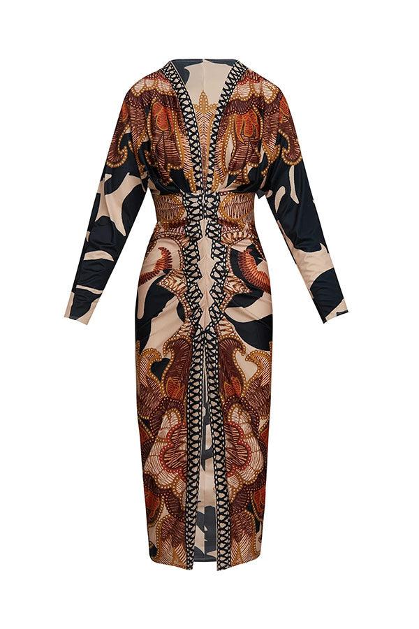 Women’s Printed Dolman Sleeve Midi Dress