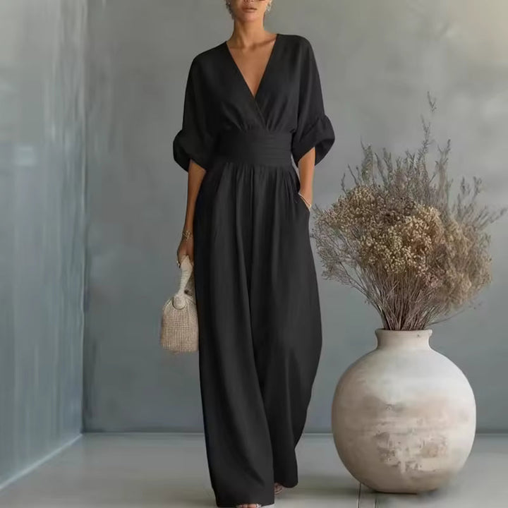 Women’s Deep V-Neck Wide-Leg Evening Jumpsuit