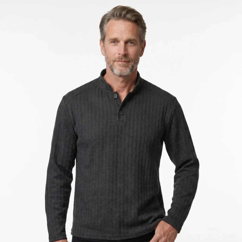 Men’s Textured Stand Collar Pullover Sweater