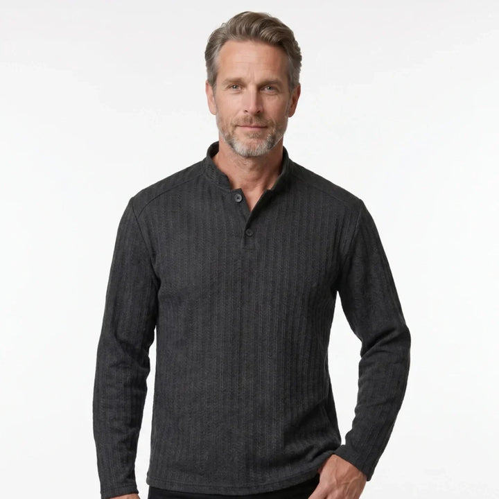 Men’s Textured Stand Collar Pullover Sweater