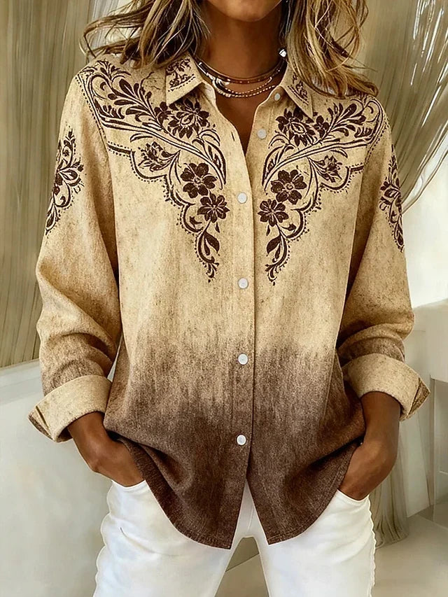 Women’s Vintage Western Floral Button-Down Blouse