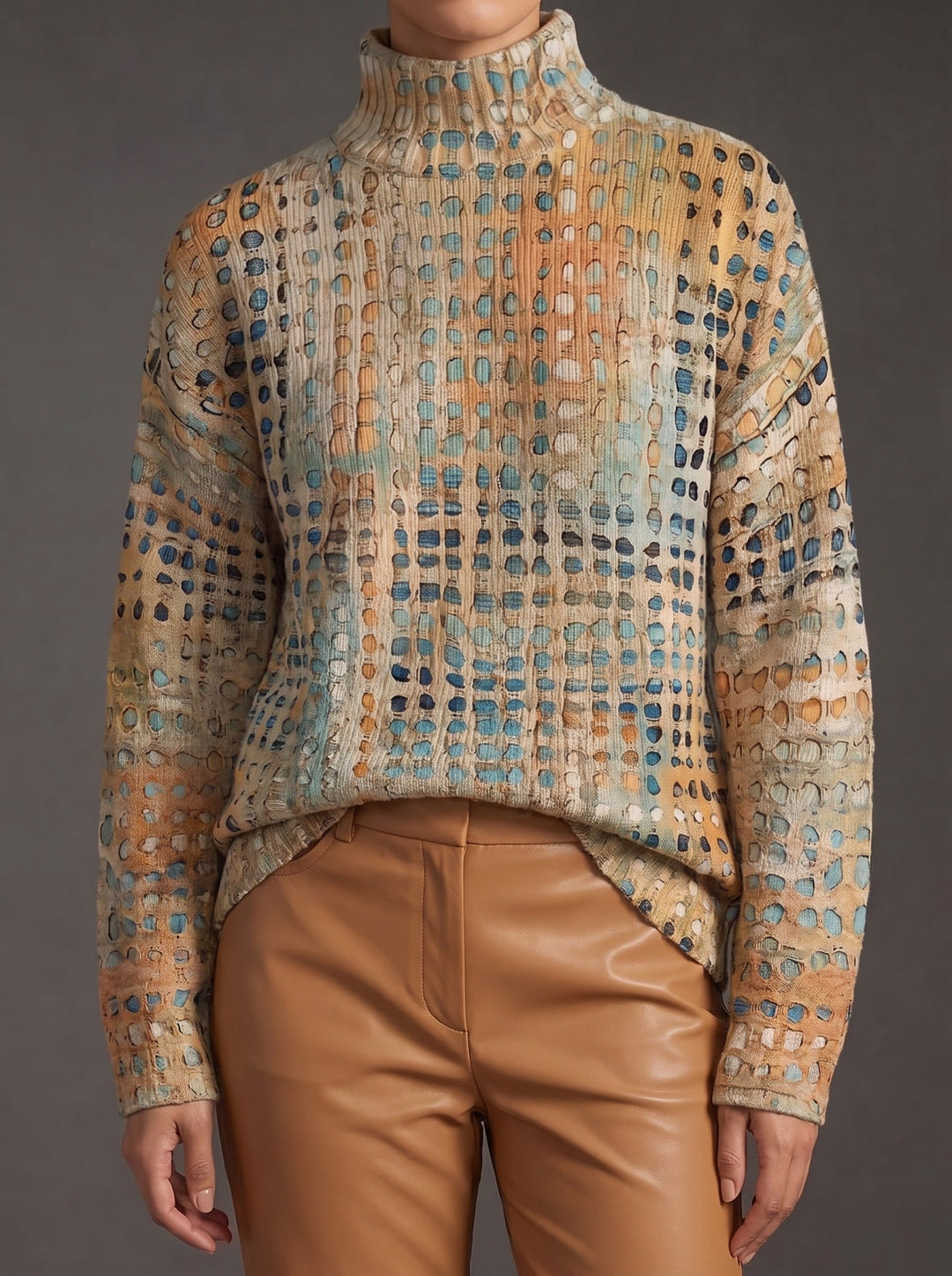 Men’s Checked Long Sleeve Turtleneck Sweater