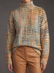 Men’s Checked Long Sleeve Turtleneck Sweater