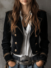 Women’s Black Military Gold Button Blazer