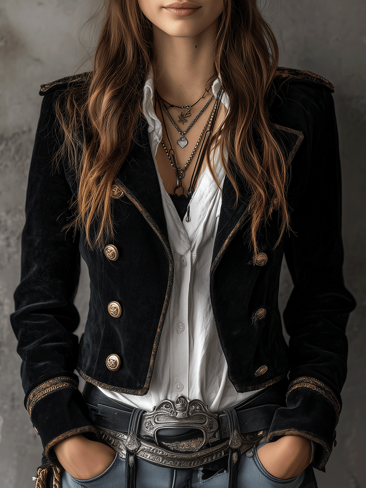 Women’s Black Military Gold Button Blazer