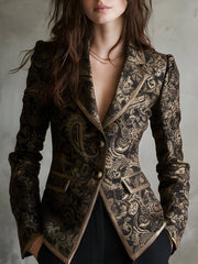 Women’s Paisley Jacquard Wrap Lapel Fitted Blazer