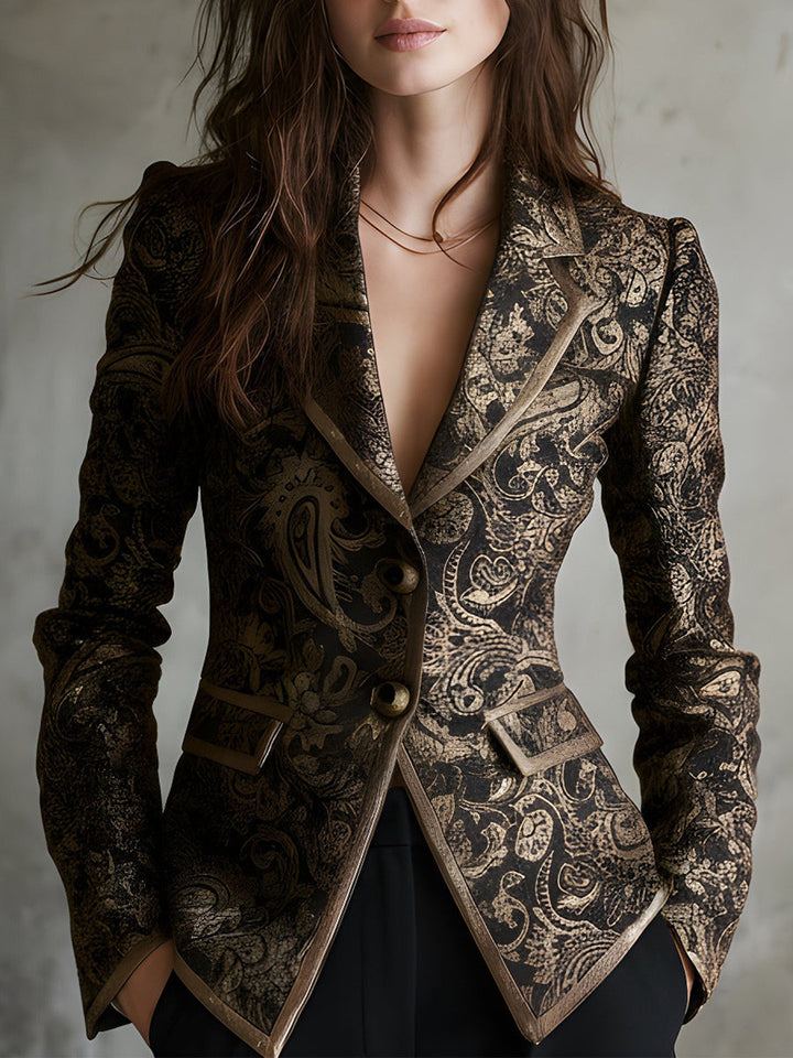 Women’s Paisley Jacquard Shawl Lapel Fitted Blazer