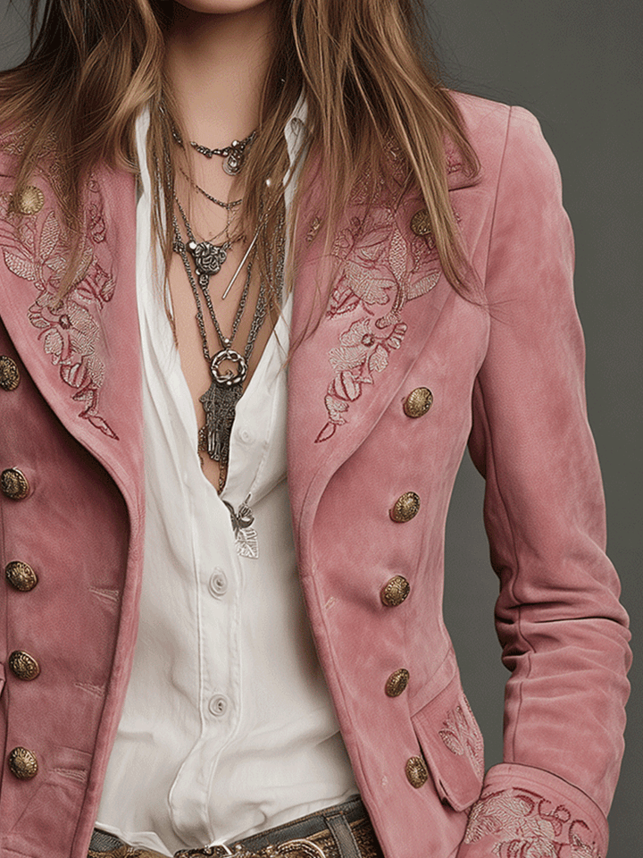 Women’s Vintage Embroidered Double-Breasted Jacket