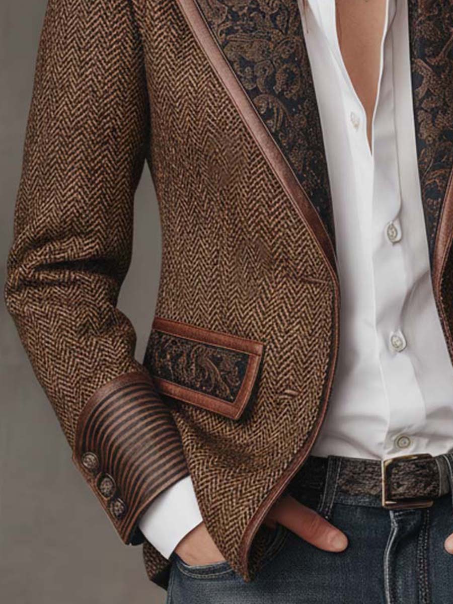 Woman wearing the lightweight herringbone blazer