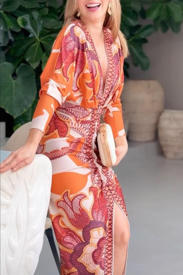 Women’s Printed Dolman Sleeve Midi Dress