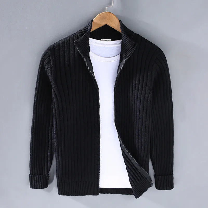Men’s Ribbed Stand Collar Cardigan