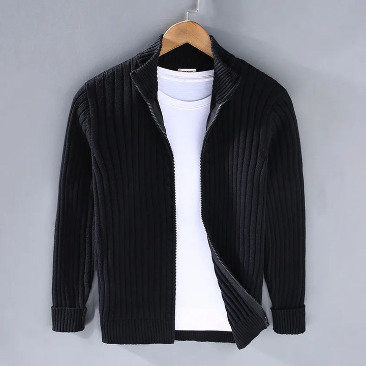 Men’s Ribbed Stand Collar Cardigan