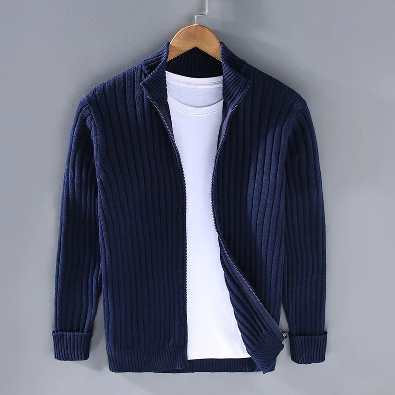 Men’s Ribbed Stand Collar Cardigan