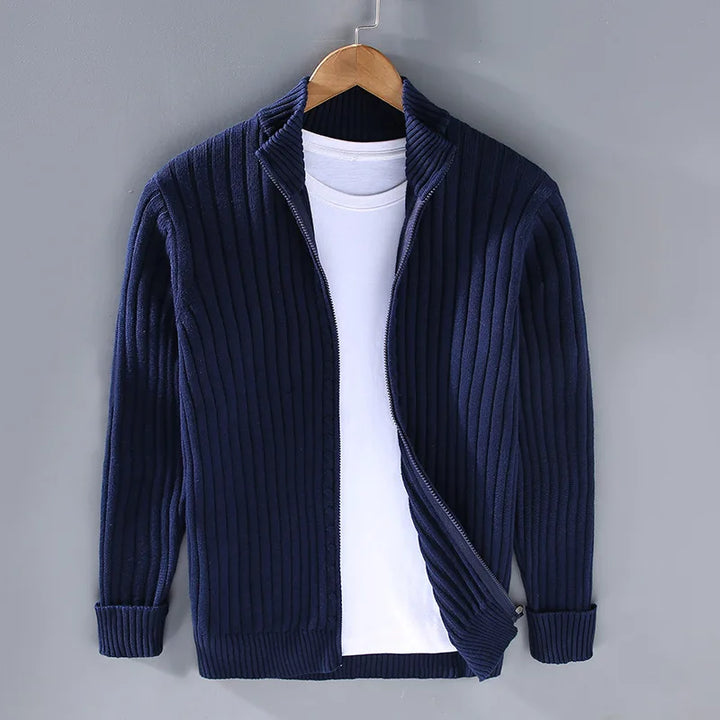 Men’s Ribbed Stand Collar Cardigan