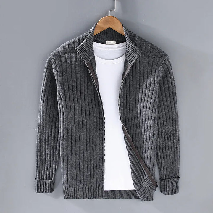 Men’s Ribbed Stand Collar Cardigan