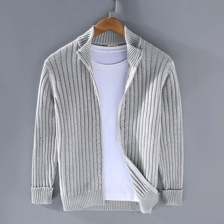 Men’s Ribbed Stand Collar Cardigan