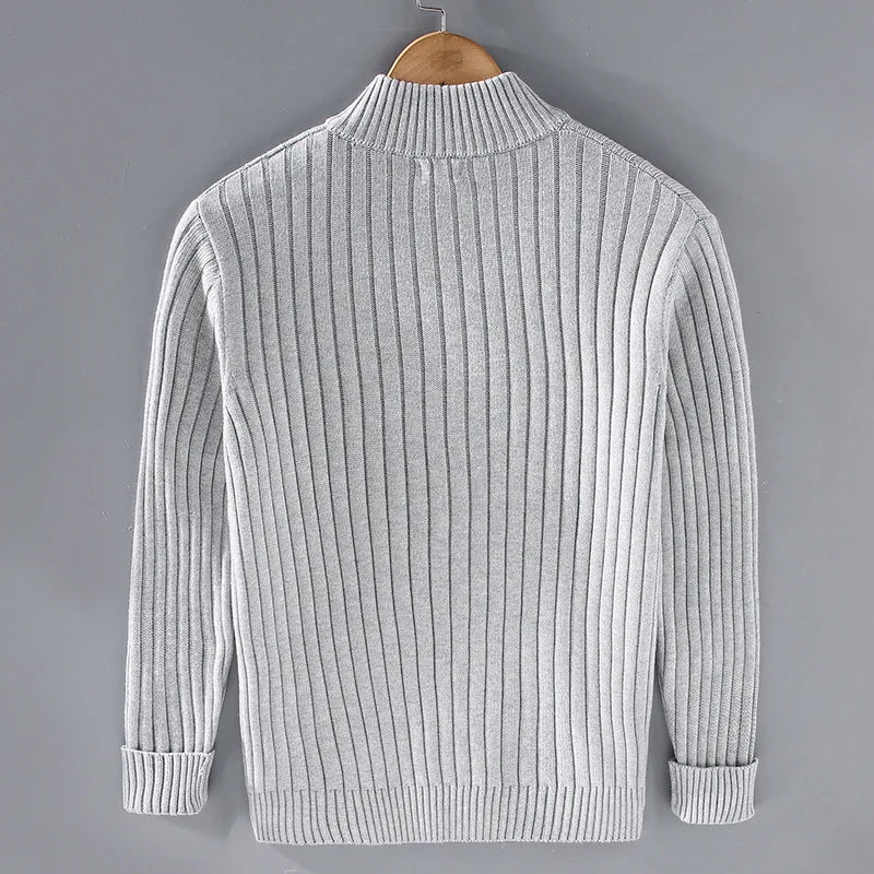 Men’s Ribbed Stand Collar Cardigan