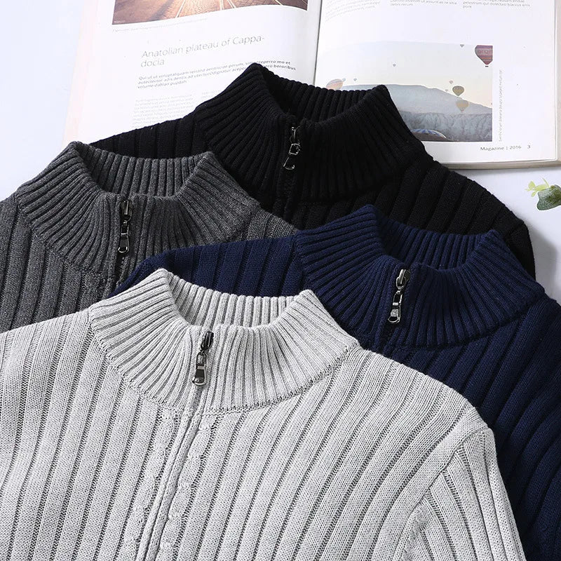 Men’s Ribbed Stand Collar Cardigan