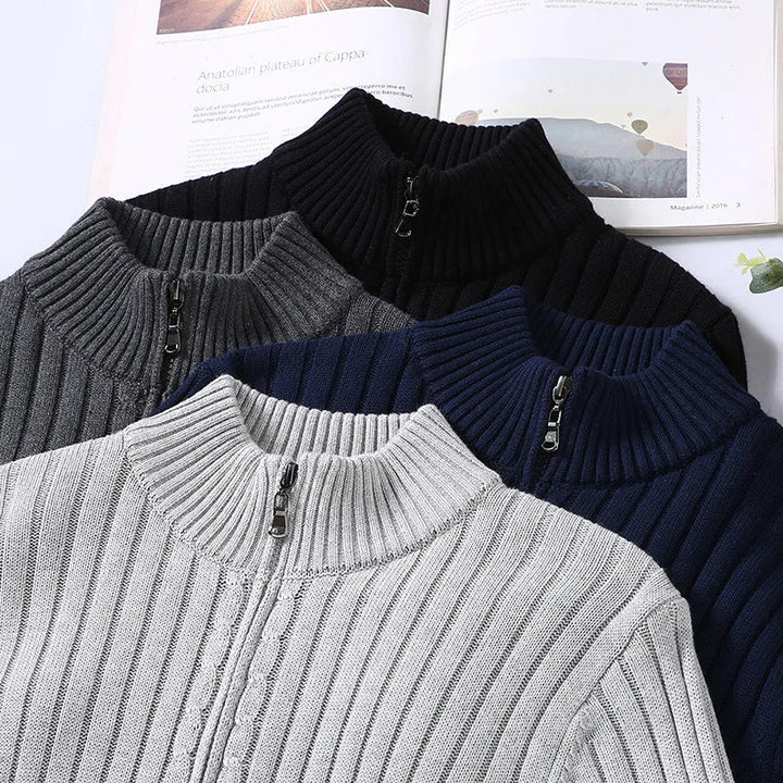 Men’s Ribbed Stand Collar Cardigan