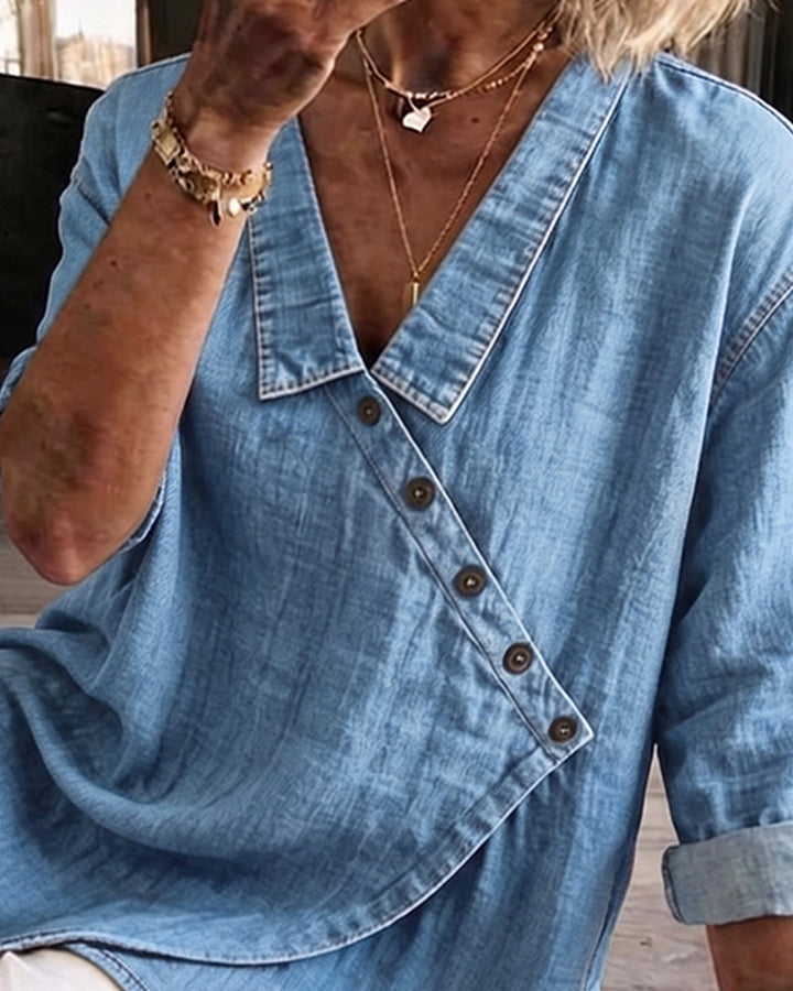 Women’s Asymmetrical Button Front Collared Blouse