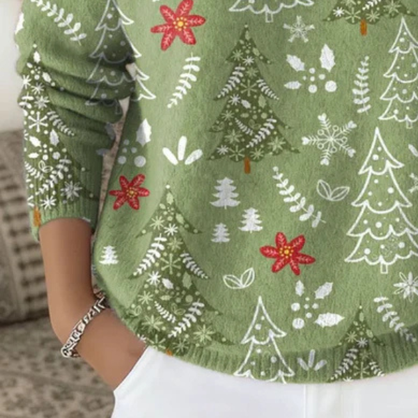 Women’s Christmas Floral Print Long Sleeve Turtleneck Sweater