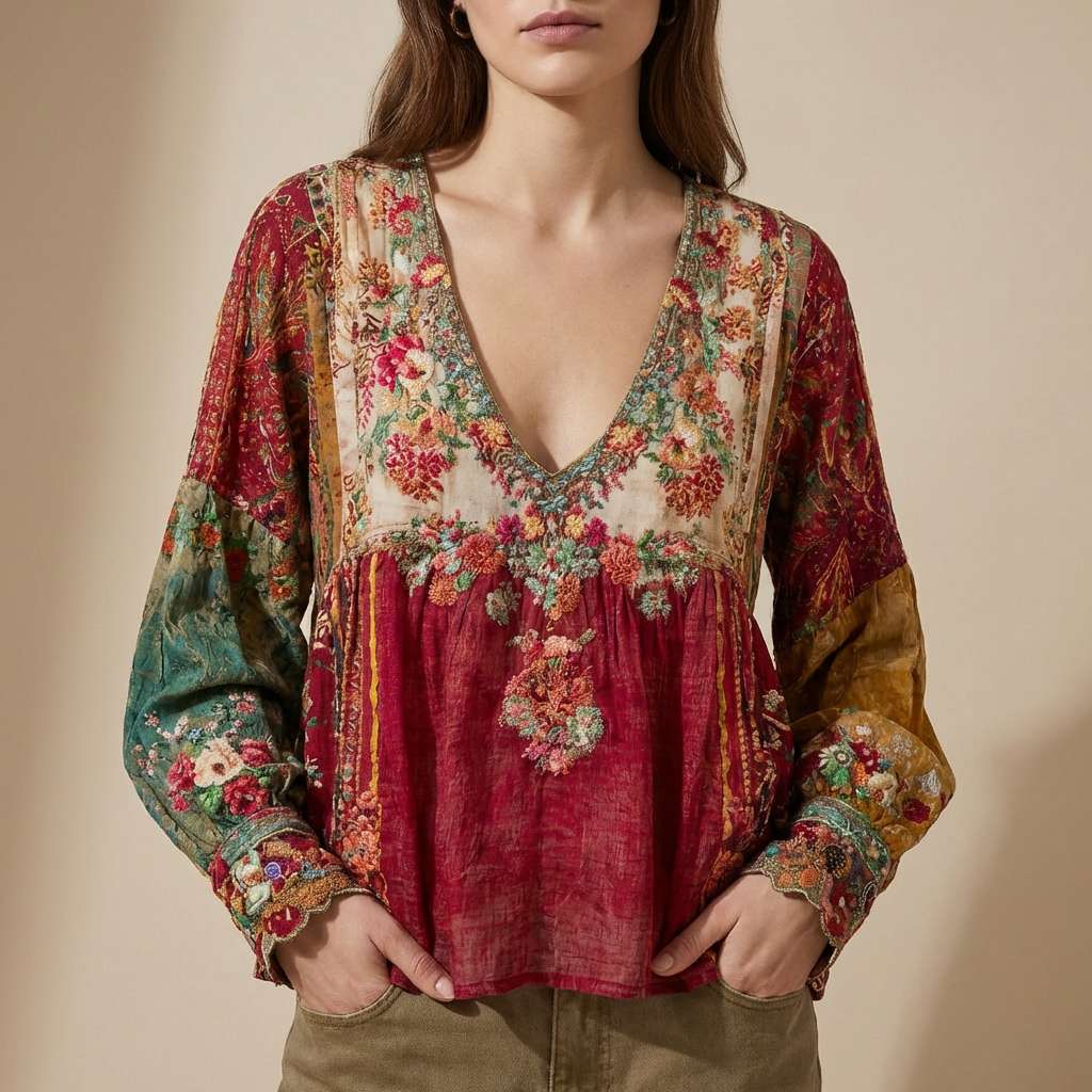 Women’s Colorful Patchwork Boho Top