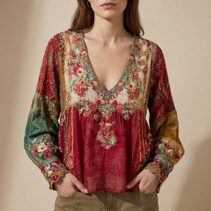 Women’s Colorful Patchwork Boho Top