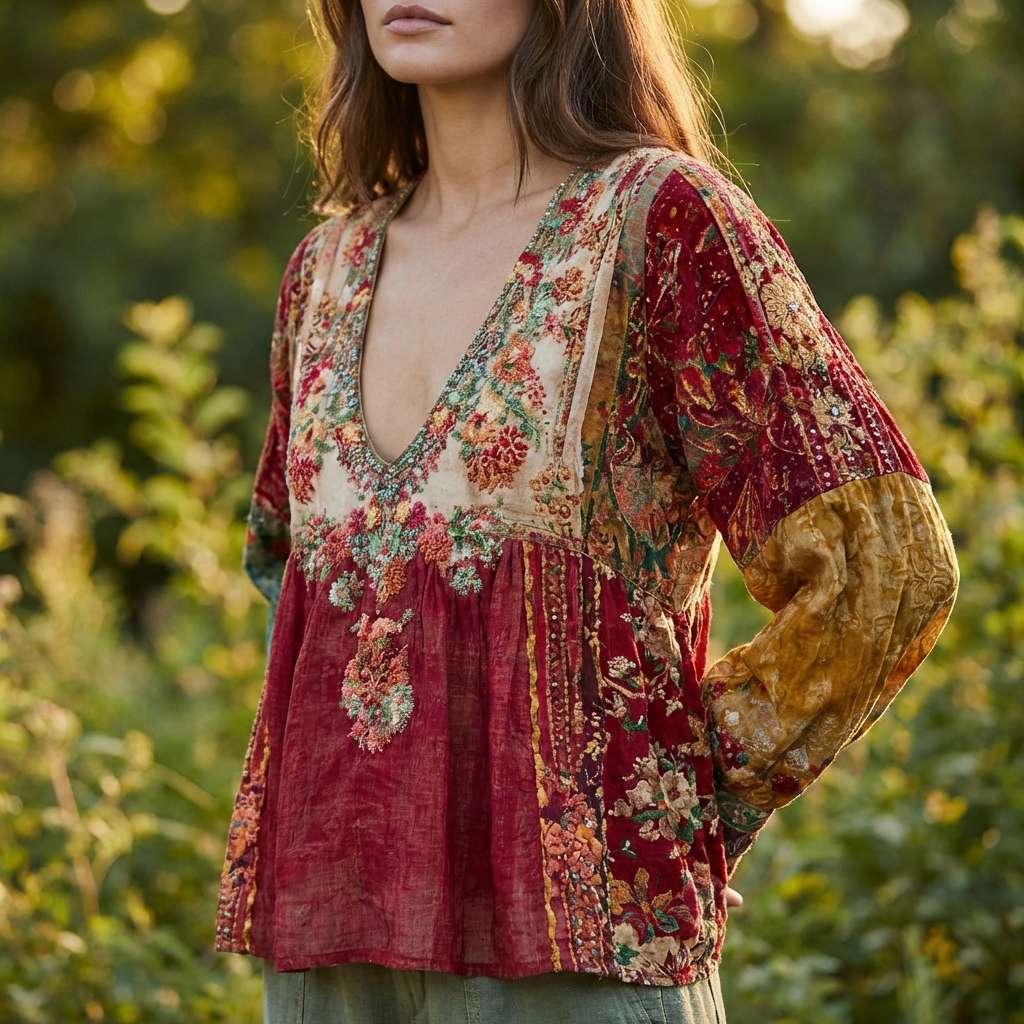 Women’s Colorful Patchwork Boho Top
