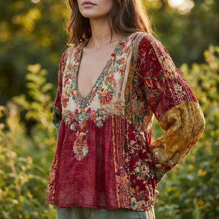 Women’s Colorful Patchwork Boho Top