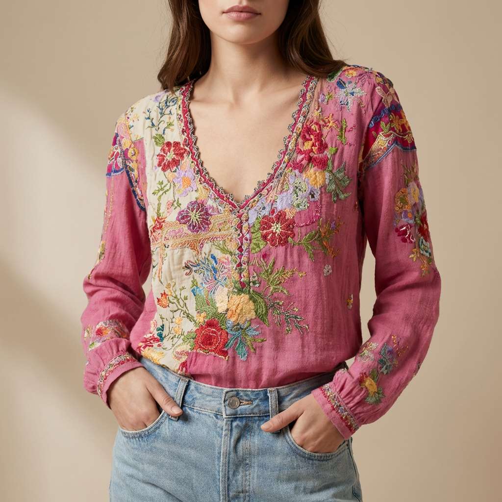 Women’s Colorful Patchwork Boho Top