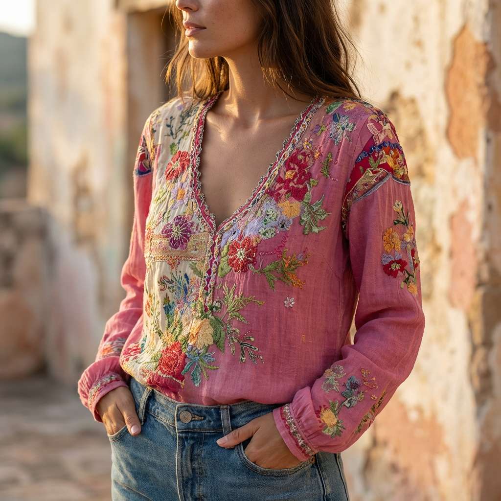 Women’s Colorful Patchwork Boho Top
