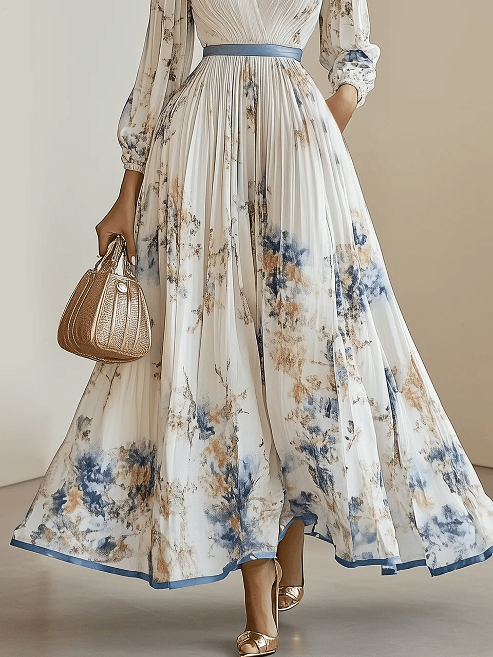 Women’s White Floral Balloon Sleeve Maxi Dress