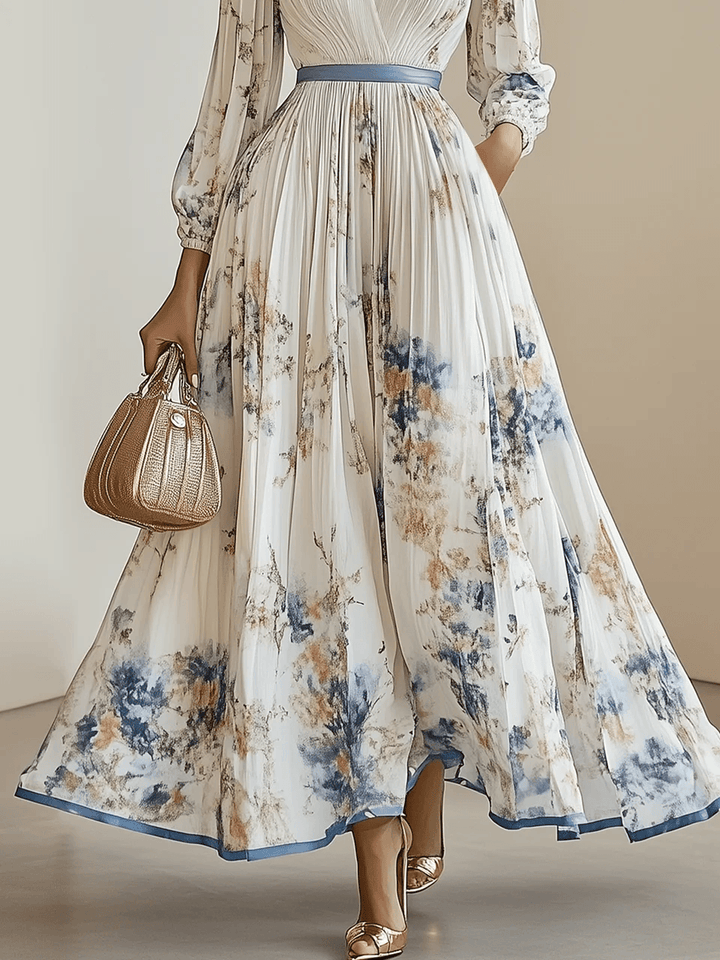 Women’s White Floral Balloon Sleeve Maxi Dress