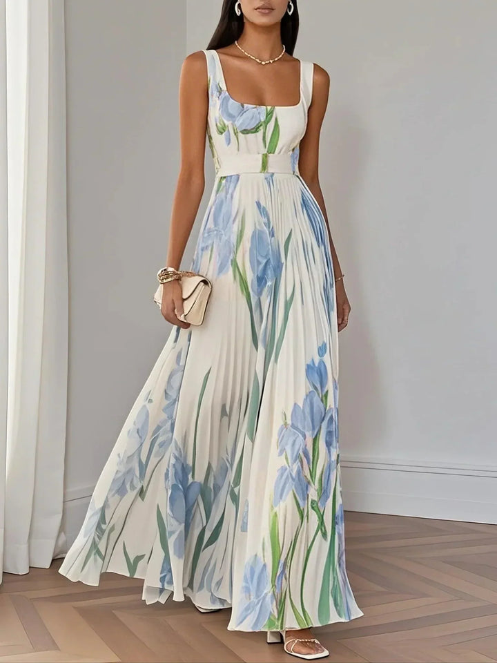 Women’s White Pleated Floral Maxi Dress
