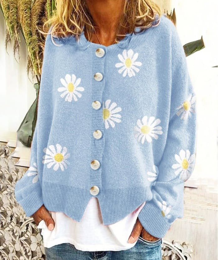 Women’s Daisy Print Button Up Cardigan