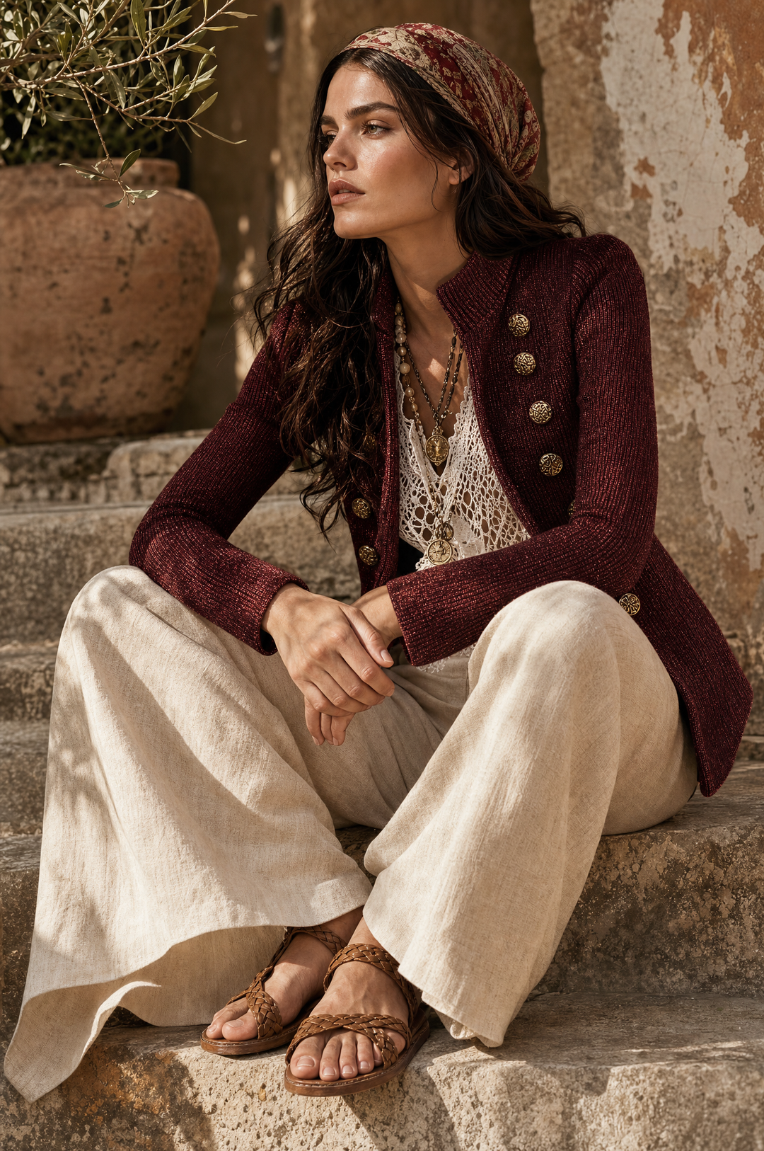 Women’s Ribbed Double-Breasted Gold Button Cardigan