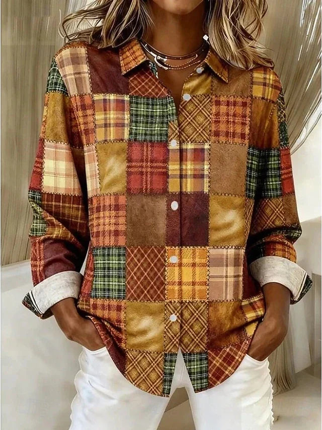 Women’s Vintage Patchwork Button Front Blouse