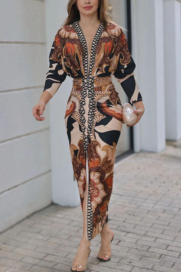 Women’s Printed Dolman Sleeve Midi Dress