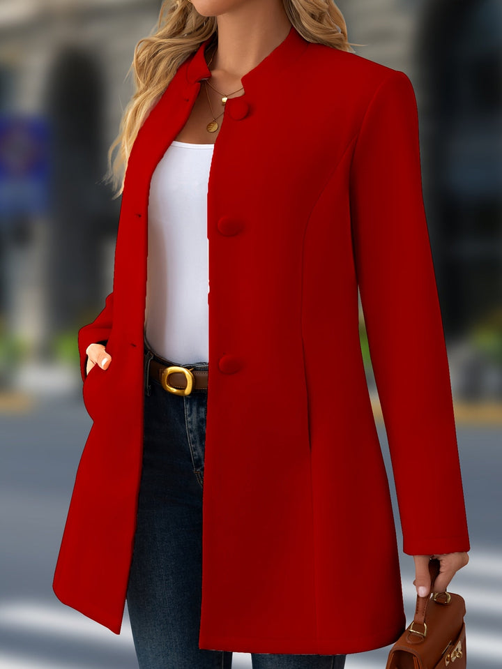 Women’s Belted Button Front Stand Collar Coat