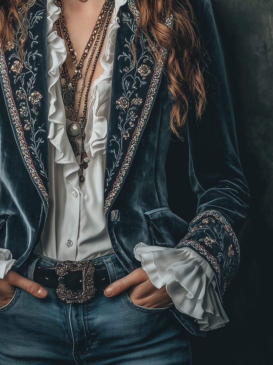 Women’s Vintage Floral Embroidered Blazer