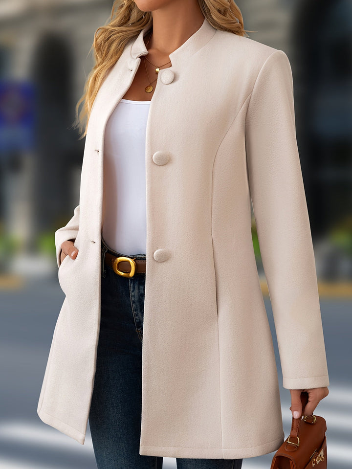 Women’s Belted Button Front Stand Collar Coat
