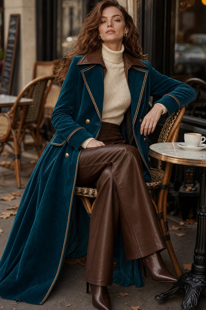 Women’s Retro Colorblock Mid-Length Lapel Collar Coat