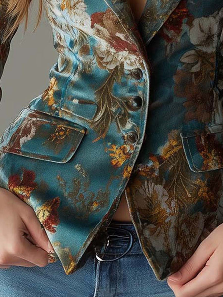 Women’s Vintage Teal Floral Tailored Blazer