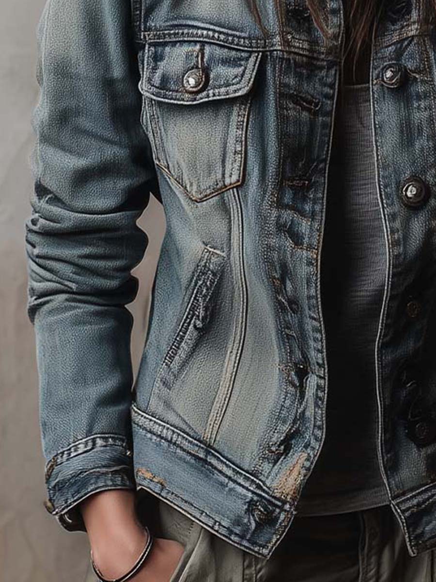 Women’s Washed Faded Utility Trucker Jacket