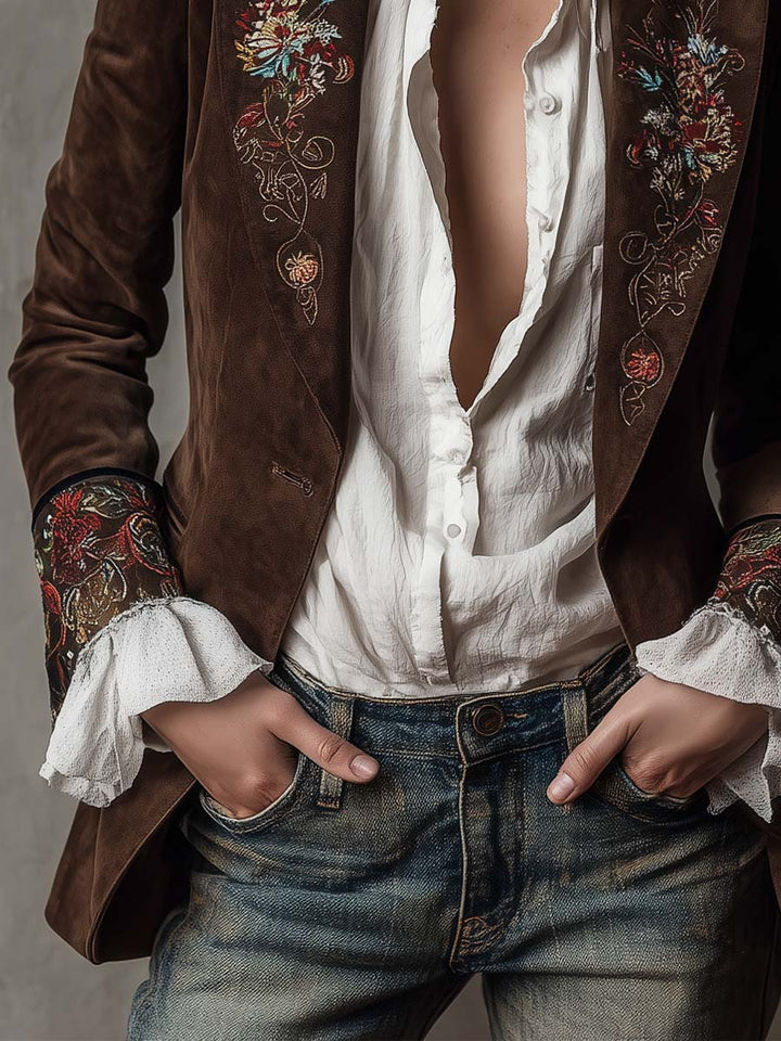 Women’s Vintage Brown Embroidered Blazer