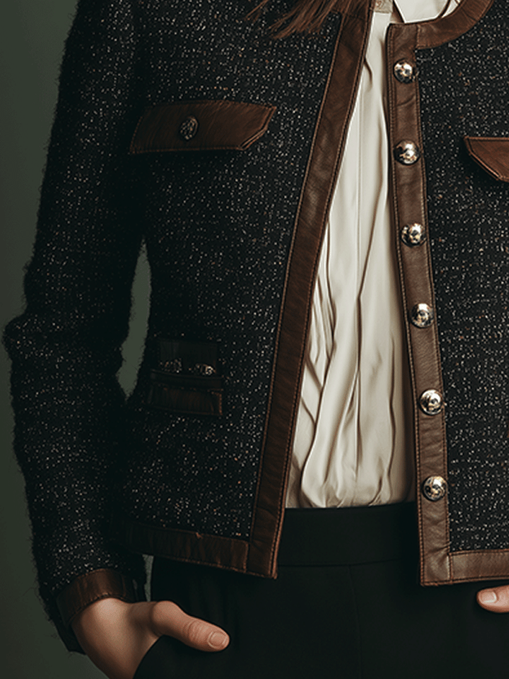 Women’s Vintage Inspired Contrast Trim Textured Jacket