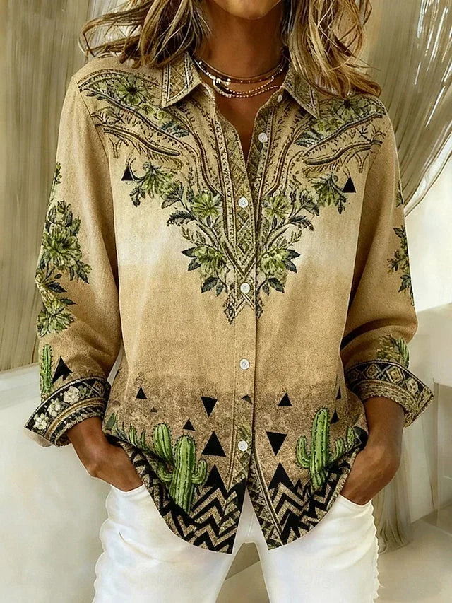 Women’s Vintage Western Floral Button-Down Blouse